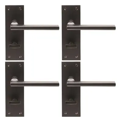 4x PAIR Straight Bar Handle on Slim Bathroom Backplate x 50mm Matt Bronze