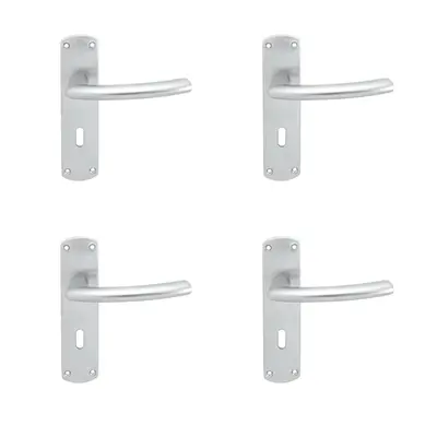 4x Curved Bar Handle on Lock Backplate Oval Profile x 42mm Satin Chrome