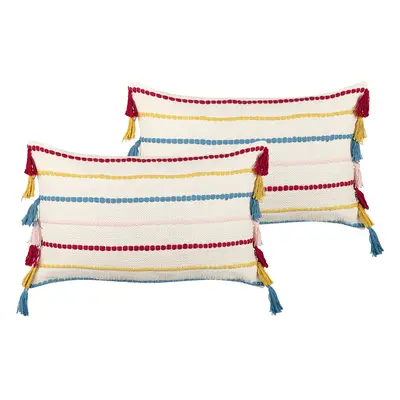 Set of Cushions AGAVE Cotton x cm Striped Light Beige