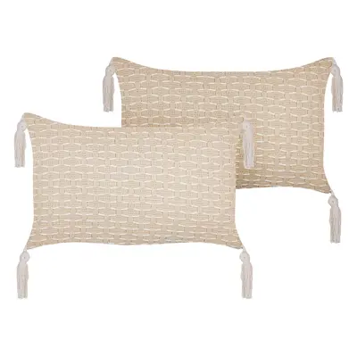 Set of Decorative Cushions HAKONE x cm Light Beige Geometric Pattern