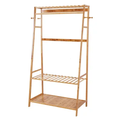 Garment Hanging Rack Bamboo Storage Shelf Coats Stand for Home Bedroom