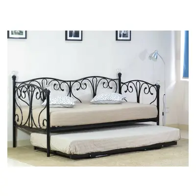 (2ft6 small single, Black) Geovana Metal Day Bed with Crystal Finials with Trundle Option with T