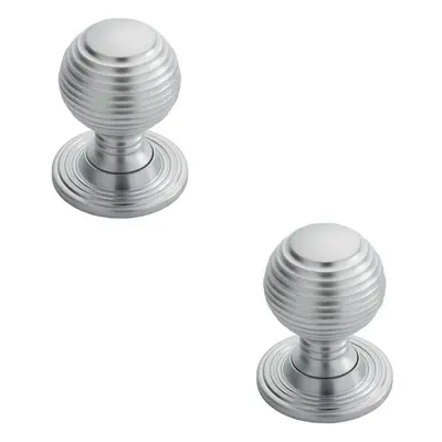 2x Textured Reeded Ball Cupboard Door Knob 35mm Dia Satin Chrome Handle