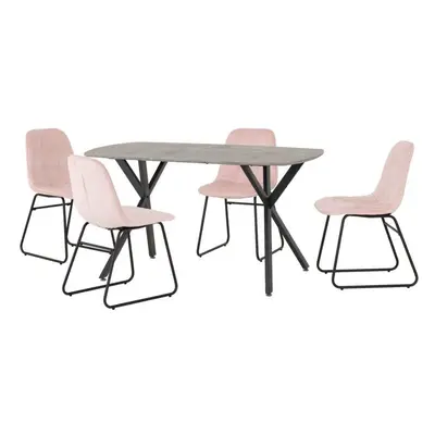 (Baby Pink Velvet) Athens Concrete Effect/Black Rectangular Dining Set with Lukas Chairs - Table