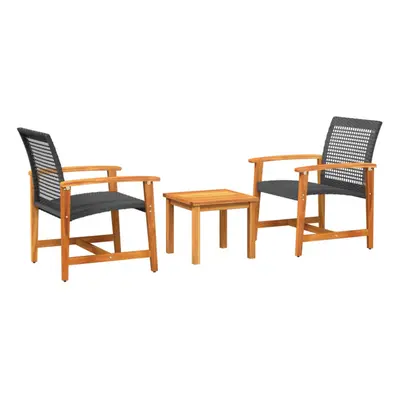 vidaXL Bistro Set Piece Table and Chair Black Poly Rattan and Acacia Wood