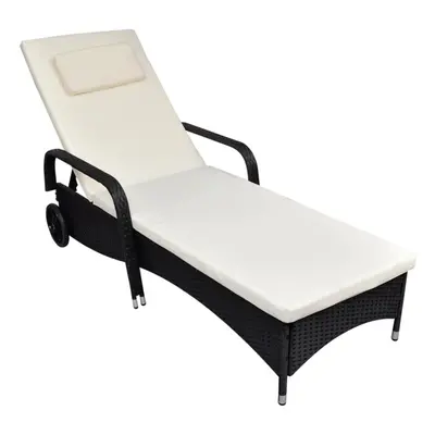 vidaXL Sun Lounger with Wheels Poly Rattan Black Patio Reclining Chair Sun Bed