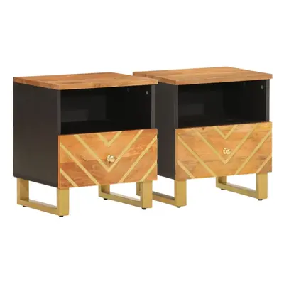 (2 pcs) vidaXL Bedside Cabinet Nightstand Bed Table Brown and Black Solid Wood Mango