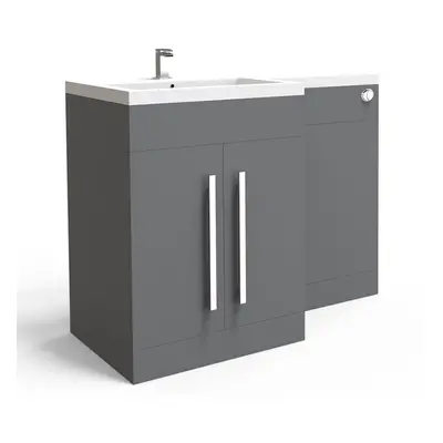 NRG Left Hand Bathroom Storage Furniture Combination Vanity Unit Set Gloss Grey (No Toilet and C