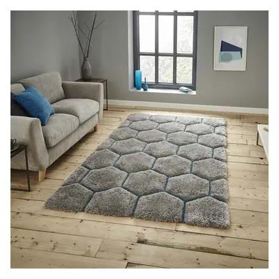 (Grey/Blue, x cm) 3D Geometric HoneyComb Hexagon Rugs Handmade Super Soft Thick 4cm Pile Shaggy 