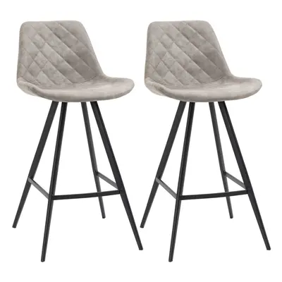 HOMCOM Set Of Bar Stools Vintage Microfiber Cloth Tub Seats Padded Steel Grey