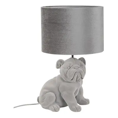 Grey Velvet Bulldog Table Lamp with Drum Shade Animal Retro Light