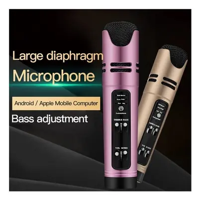 (Pink) DSP Metal Handheld Wireless Recording Karaoke Microphone Support Voice Voice-Changing Bui