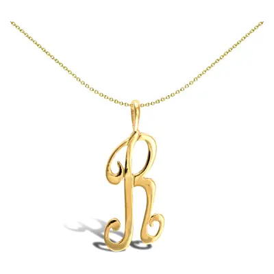 Jewelco London Solid 9ct Yellow Gold Script Identity Initial Pendant Letter R - JIN002-R