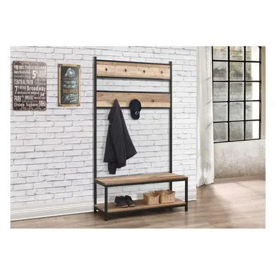 Industrial Urban Coat Rack & Bench Black Metal Wood