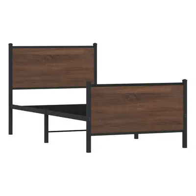 vidaXL Metal Bed Frame with Headboard and Footboard Bed Brown Oak 100x200 cm