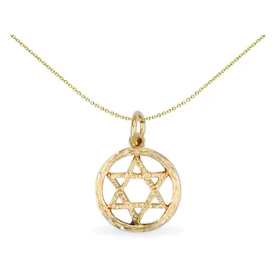 Jewelco London Solid 9ct Yellow Gold Magen David Star Barked Ring Charm Pendant - JPD381