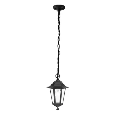 IP44 Outdoor Pendant Light Black Aluminium Lantern & Chain x 60W E27 Bulb