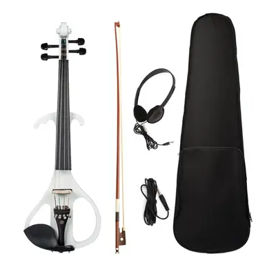 (White) Full Size 4/4 Violin Electric Violin Fiddle Maple Body Fingerboard Pegs Chin Rest with B