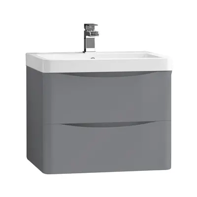 NRG 600mm Gloss Grey Drawer Wall Hung Bathroom Cabinet Vanity Sink Unit with Basin