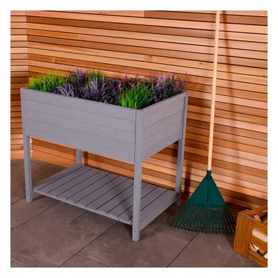 Charles Bentley FSC Wooden Planter - Grey - Raised Box with Shelf Herb Plant Box H92 x D62 x W83