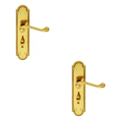 2x PAIR Reeded Scroll Lever on Shaped Bathroom Backplate x 49mm Brass