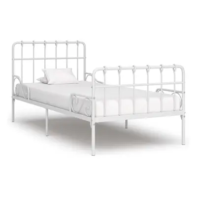 vidaXL Bed Frame with Slatted Base White Metal 90x200cm Bedroom Single Beds