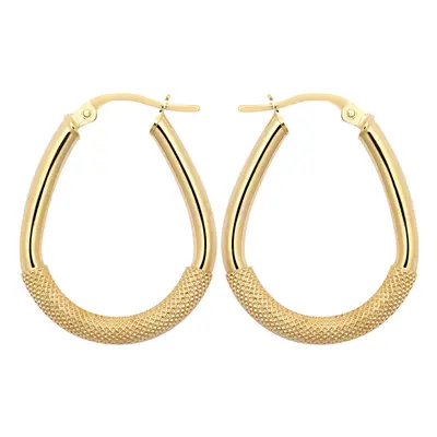 Jewelco London Ladies 9ct Yellow Gold Snake Skin Mesh Overlay Pear Drop 3mm Creole Earrings, 25x