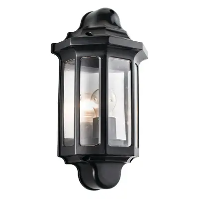 IP44 Outdoor Wall Light Satin Black Half Lantern Traditional Dimmable Porch Lamp