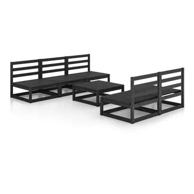 vidaXL Solid Pinewood Garden Lounge Set Piece Black Wooden Furniture Sofa