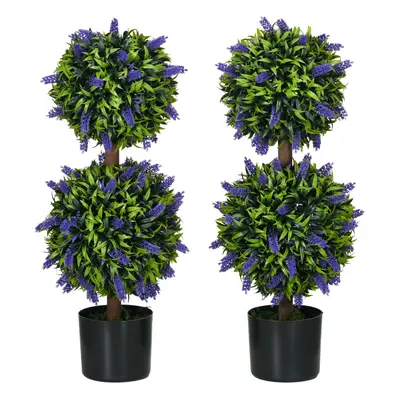 HOMCOM Set of Potted Artificial Plants Ball Tree with Lavender Flowers, 70cm