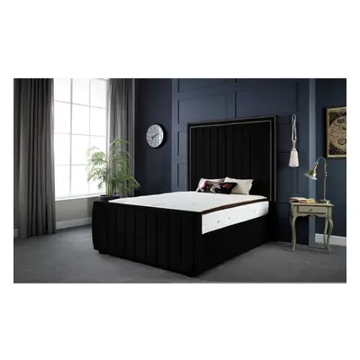 (4FT6 DOUBLE) DS Living Milly Black Noir Velvet Panel Bed Frame