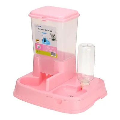 (Pink) Pet Cat Dog Autoxic Water Drinker Dispenser Food Feeder Dish Bowl Bottle Pet Bowl