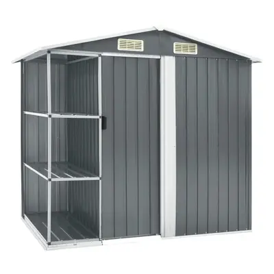 vidaXL Garden Shed with Rack Grey Iron Outdoor Storage House Tool Building