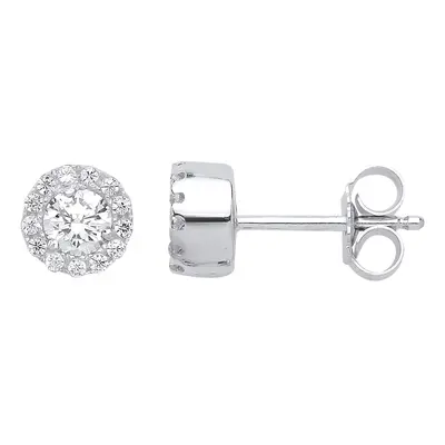 Jewelco London Ladies Sterling Silver Cubic zirconia Halo Solitaire Stud Earrings - GVE584