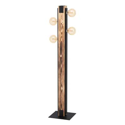 Standing Floor Lamp Light Unique Wood Beam & Black Steel x 60W E27 Bulb