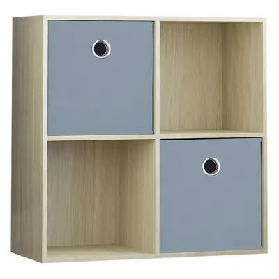 (Oak, Grey) Durham Cube Shelf Wood Bookcase with Baskets