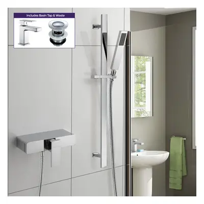 Bathroom Slider Rail Kit & Cool Touch Thermostatic Shower Valve Mixer + Tap