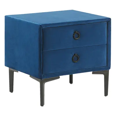 2 Drawer Velvet Bedside Table Blue SEZANNE