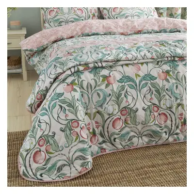 Catherine Lansfield Clarence Floral Print Easy Care Quilted Bedspread, Natural/Green, x Cm