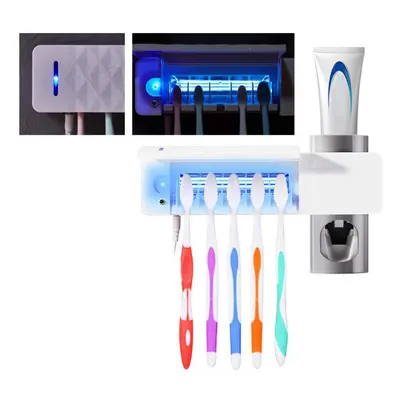 (UK Plug) Wall Mounted Toothbrush Holder Sterilizer Toothpaste Dispenser