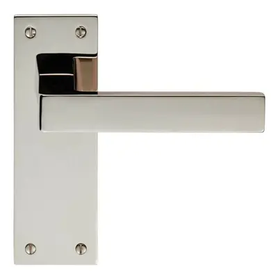 PAIR Straight Square Lever on Slim Latch Backplate x 50mm Polished Nickel