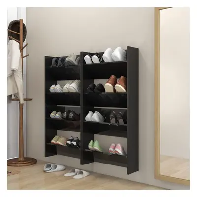 vidaXL 4x Wall Shoe Cabinets High Gloss Black Chipboard Shoe Shelf Cabinet