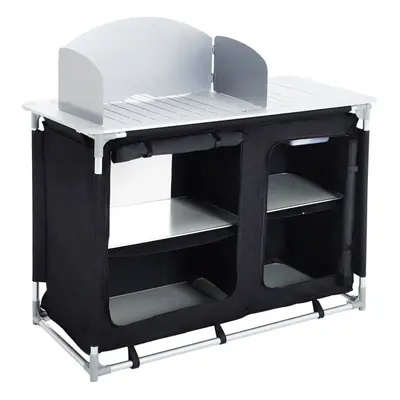 (Black - 117.5x54x114cm) Travel Camping Kitchen Stand Unit Folding Storage Table Portable Outdoo