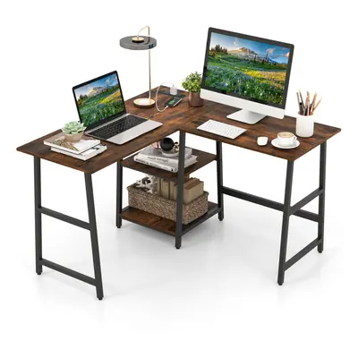 L-Shaped Corner Computer Desk w/2 Tier Storage Shelves Study Writing Workstation