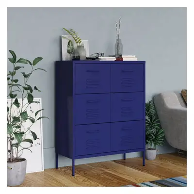 vidaXL Drawer Cabinet Navy Blue Steel Sideboard Bookcase Storage Side Cabinet