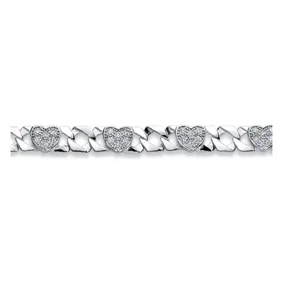 Jewelco London Girls Rhodium Plated Sterling Silver Round Cubic Zirconia Love Heart Curb Bracele