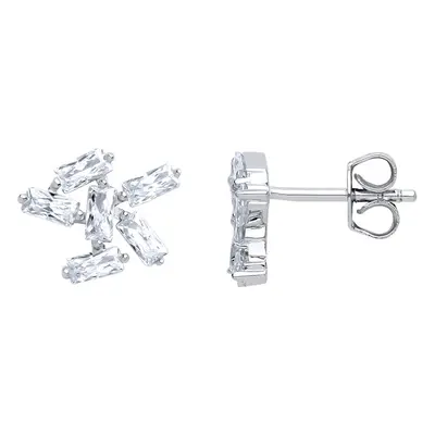 Jewelco London Ladies Sterling Silver baguette Cubic Zirconia Unusual Baguette Cluster Stud Earr