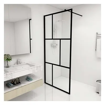 Walk-in Shower Wall with Tempered Glass Black 90x195 cm