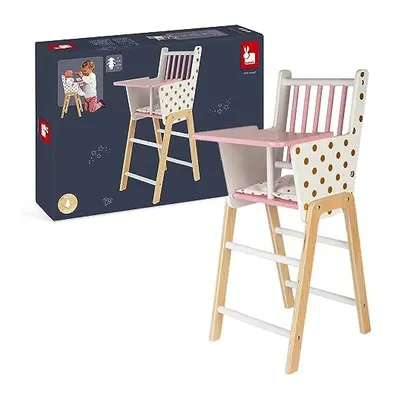 Janod - Candy Chic - Wooden High Chair for Dolls Up to 16,5 inch - Dolls Accessories - Suitable 