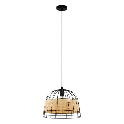 Hanging Ceiling Pendant Light Black & Wicker 1x 40W E27 Hallway Feature Lamp